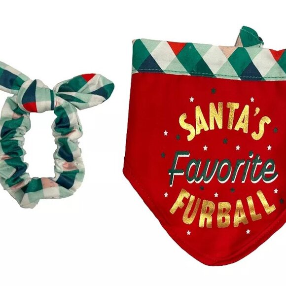Hallmark S/M Pets Santa's Favorite Furball Bandana and Hair Tie Set - Picture 3 of 4